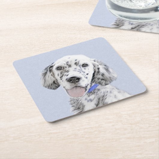 イギリスのセッターブルー絵画ベルトンのドッグアート スクエアペーパーコースター (アングル)