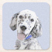 イギリスのセッターブルー絵画ベルトンのドッグアート スクエアペーパーコースター (正面)