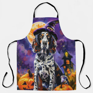 イギリスのセッター犬ハロウィーン魔女とカボチャ エプロン