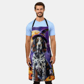 イギリスのセッター犬ハロウィーン魔女とカボチャ エプロン (着用した状態)