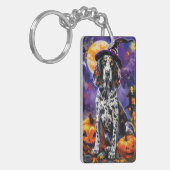 イギリスのセッター犬ハロウィーン魔女とカボチャ キーホルダー (正面左)