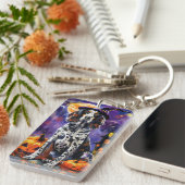 イギリスのセッター犬ハロウィーン魔女とカボチャ キーホルダー (正面右)