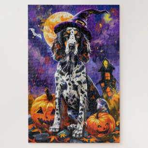 イギリスのセッター犬ハロウィーン魔女とカボチャ ジグソーパズル