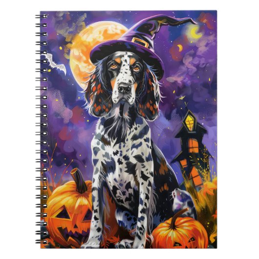 イギリスのセッター犬ハロウィーン魔女とカボチャ ノートブック (正面)