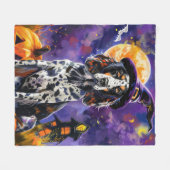 イギリスのセッター犬ハロウィーン魔女とカボチャ フリースブランケット (正面(横))