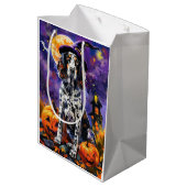 イギリスのセッター犬ハロウィーン魔女とカボチャ ミディアムペーパーバッグ (裏面アングル)
