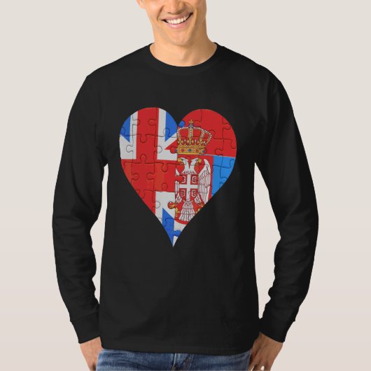 イギリスのセルビア国旗のハート Tシャツ (正面)