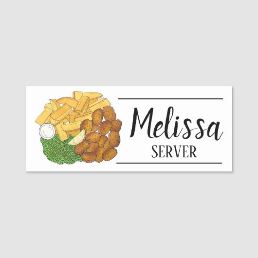 イギリスのパブ運賃ScampiチップスPeas英国料理 名札 (正面)