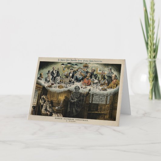 イギリスのビクトリアScroogeの女王のクリスマス夕食 シーズンカード (正面)