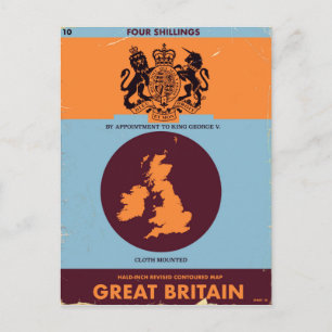 イギリスのビンテージな地図帳の表紙 ポストカード
