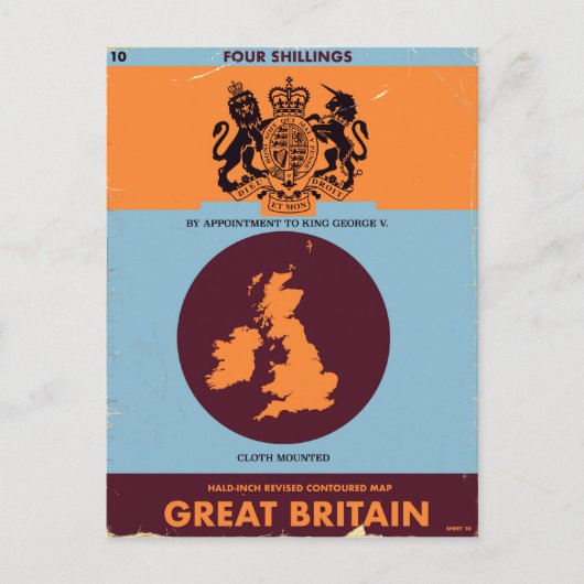 イギリスのビンテージな地図帳の表紙 ポストカード (正面)