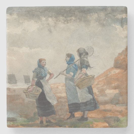 イギリスのフィッシャーガールズ3人(Tynemouth) ストーンコースター (正面)