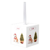 イギリスのブルドッグおもしろいクリスマスドッグと木 キューブオーナメント (裏面アングル)