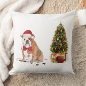 イギリスのブルドッグおもしろいクリスマスドッグと木 クッション (ブランケット)