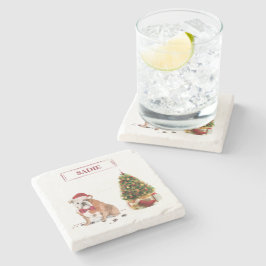 イギリスのブルドッグおもしろいクリスマスドッグと木 ストーンコースター