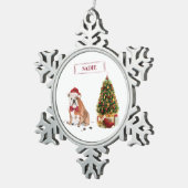 イギリスのブルドッグおもしろいクリスマスドッグと木 スノーフレークピューターオーナメント (右)