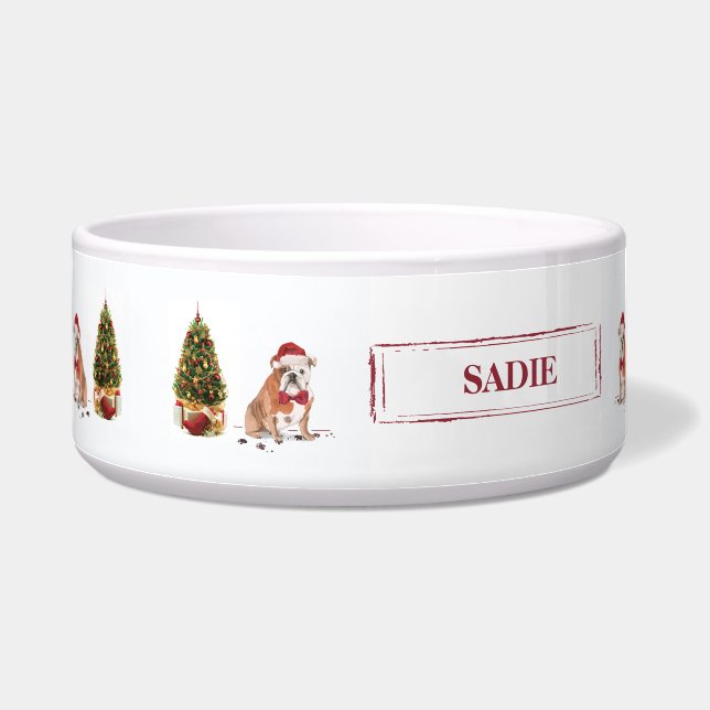 イギリスのブルドッグおもしろいクリスマスドッグと木 ボウル (左)
