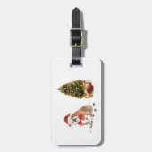 イギリスのブルドッグおもしろいクリスマスドッグと木 ラゲッジタグ (正面縦)