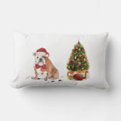 イギリスのブルドッグおもしろいクリスマスドッグと木 ランバークッション (正面)