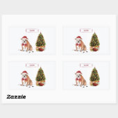 イギリスのブルドッグおもしろいクリスマスドッグと木 長方形シール (シート)
