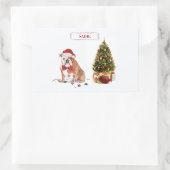 イギリスのブルドッグおもしろいクリスマスドッグと木 長方形シール (バッグ)