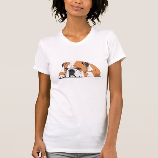 イギリスのブルドッグかわいい動物が眠る穏やかな眠り Tシャツ (正面)
