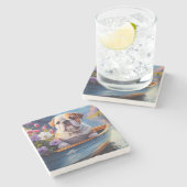 イギリスのブルドッグがパドルに：風光明媚な冒険 ストーンコースター (横)