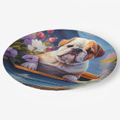 イギリスのブルドッグがパドルに:風光明媚な冒険 ペーパープレート (アングル)