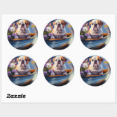 イギリスのブルドッグがパドルに：風光明媚な冒険 ラウンドシール (シート)