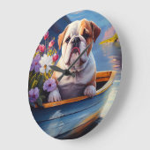 イギリスのブルドッグがパドルに:風光明媚な冒険 ラージ壁時計 (傾斜)