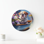イギリスのブルドッグがパドルに:風光明媚な冒険 ラージ壁時計 (ホーム)
