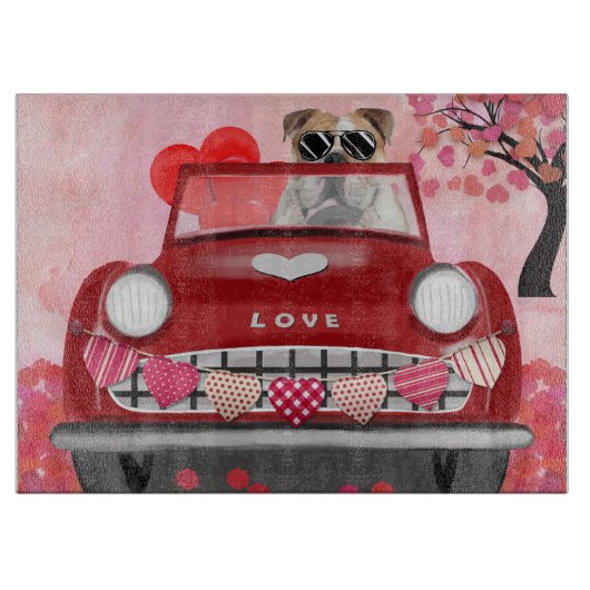 イギリスのブルドッグとハートバレンタイン カッティングボード (正面)