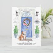 イギリスのブルドッグの玄関ドアが動く告知 招待状 (スタンド正面)