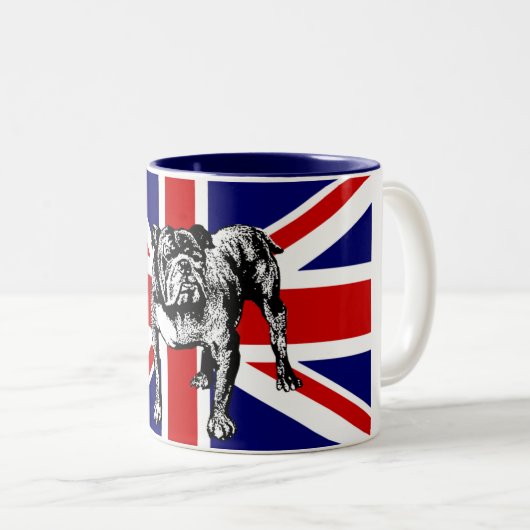 イギリスのブルドッグの英国国旗の旗のマグ ツートーンマグカップ (正面右)