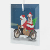 イギリスのブルドッグクリスマスサンタクロース ガラスオーナメント (正面左)