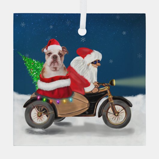 イギリスのブルドッグクリスマスサンタクロース ガラスオーナメント (裏面)