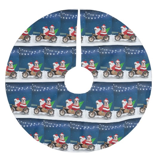 イギリスのブルドッグクリスマスサンタクロース ブラッシュドポリエステルツリースカート (正面)