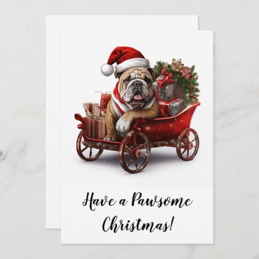 イギリスのブルドッグクリスマスサンタレー シーズンカード (正面/裏面)
