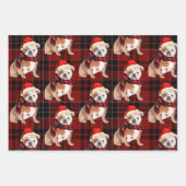 イギリスのブルドッグクリスマスドッグとプレイド ラッピングペーパーシート (正面3)