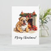 イギリスのブルドッグコージーな暖炉クリスマスカード シーズンカード (スタンド正面)