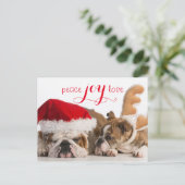 イギリスのブルドッグサンタとトナカイ シーズンポストカード (スタンド正面)