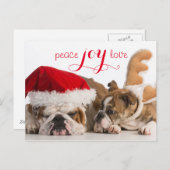 イギリスのブルドッグサンタとトナカイ シーズンポストカード (正面/裏面)