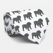 イギリスのブルドッグシルエットイエロー&ブルーホワイトタイ ネクタイ (ロール)