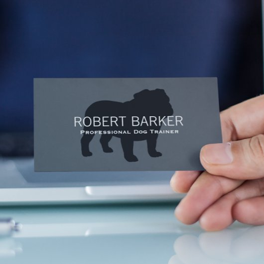 イギリスのブルドッグシルエットブラックオングレー 名刺