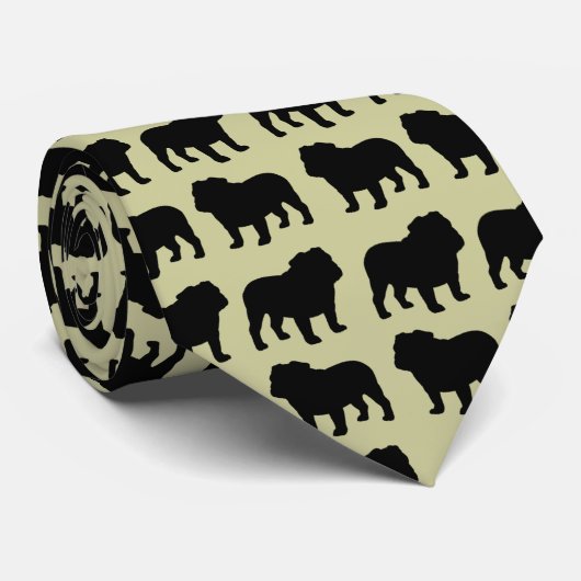 イギリスのブルドッグシルエット模様 ネクタイ (ロール)