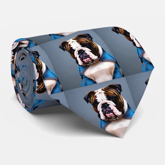 イギリスのブルドッグデニムジーンズの犬ペットかわいい ネクタイ (ロール)