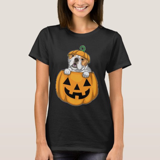 イギリスのブルドッグハロウィーンカボチャ Tシャツ (正面)