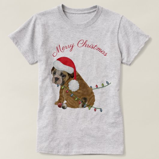 イギリスのブルドッグパピースクリスマス Tシャツ (デザイン正面)