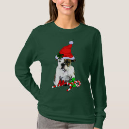 イギリスのブルドッグメリークリスマス Tシャツ