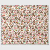 イギリスのブルドッグヴィンテージフローラ犬のパターン ラッピングペーパー (フラット)